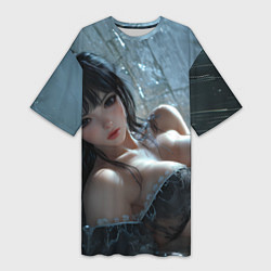 Футболка женская длинная Брюнетка в воде, цвет: 3D-принт