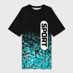 Женская длинная футболка Sport чёрно-голубой пятнистый