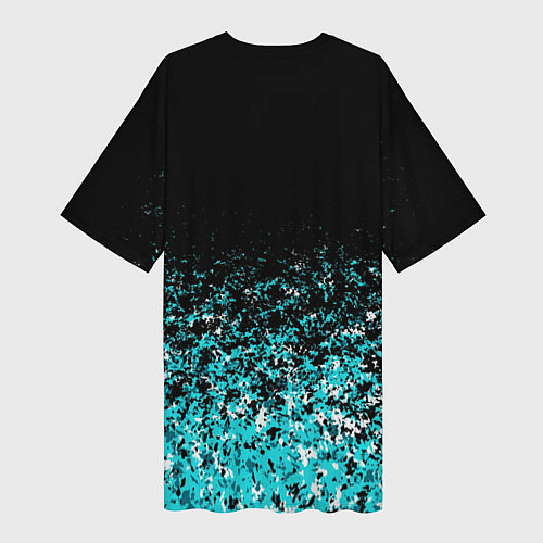 Женская длинная футболка Sport чёрно-голубой пятнистый / 3D-принт – фото 2