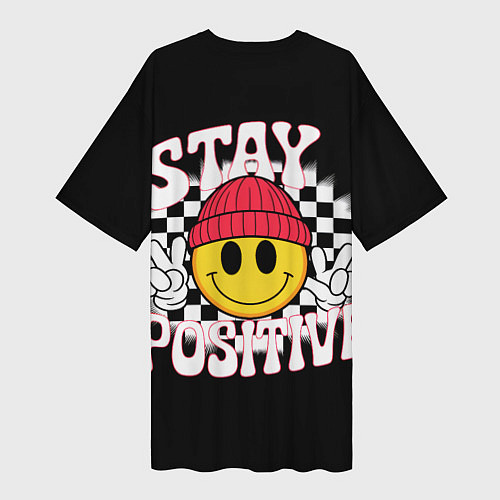 Женская длинная футболка Жёлтый смайл позитивный / 3D-принт – фото 2
