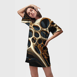 Футболка женская длинная Черно-золотая абстракция, цвет: 3D-принт — фото 2