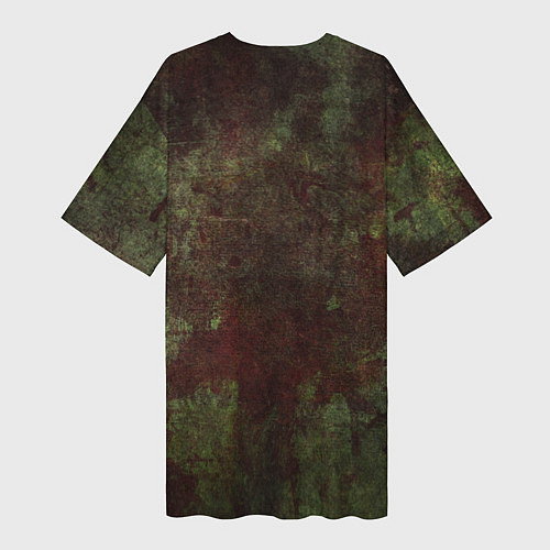 Женская длинная футболка Абстракция - green fabric soaked in red paint / 3D-принт – фото 2