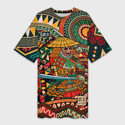 Футболка женская длинная Цветной самурай, цвет: 3D-принт