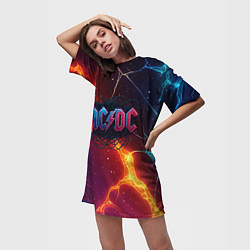 Футболка женская длинная ACDC логотип в градиенте, цвет: 3D-принт — фото 2