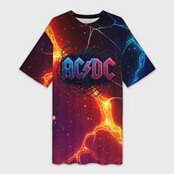 Футболка женская длинная ACDC логотип в градиенте, цвет: 3D-принт