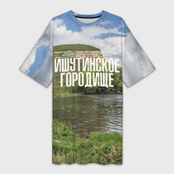 Футболка женская длинная Ишутинское Городище на Красивой Мече, цвет: 3D-принт