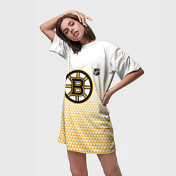 Футболка женская длинная Бостон Брюинз - светлый градиент, цвет: 3D-принт — фото 2