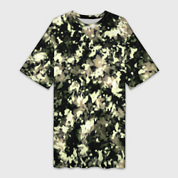 Футболка женская длинная Пятнистый чёрно-бежевый, цвет: 3D-принт