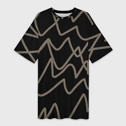 Женская длинная футболка Кривые рукописные линии чёрно-коричневый