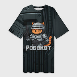 Футболка женская длинная Робокот - робот полицейский, цвет: 3D-принт