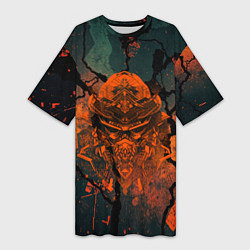 Футболка женская длинная Шлем кибернетического самурая, цвет: 3D-принт