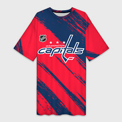 Футболка женская длинная Вашингтон Кэпиталз - бырзги красок, цвет: 3D-принт