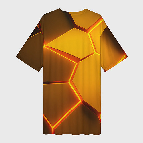 Женская длинная футболка Желтые неоновые соты - текстура / 3D-принт – фото 2