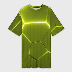 Футболка женская длинная Салатовые плиты с неоном, цвет: 3D-принт