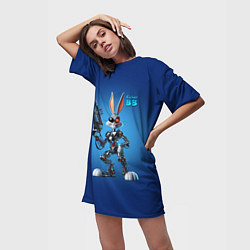 Футболка женская длинная Cyborg Bugs Bunny with a gun - ai art fantasy, цвет: 3D-принт — фото 2