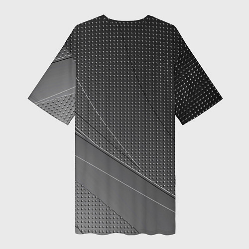 Женская длинная футболка Россия герб тёмно-серый текстурный с полосой / 3D-принт – фото 2