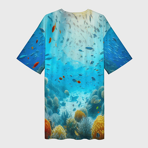 Женская длинная футболка Белая акула в коралловом рифе / 3D-принт – фото 2