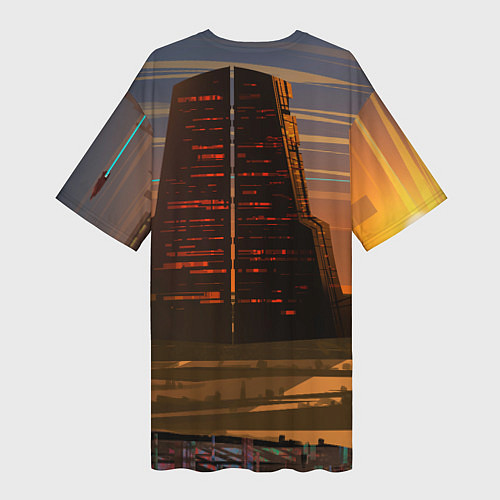 Женская длинная футболка Bones в халате с журавлями / 3D-принт – фото 2