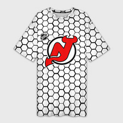 Женская длинная футболка Нью Джерси Девилз - белые соты