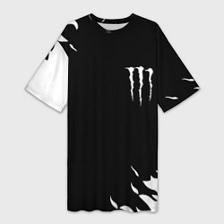Футболка женская длинная Monster energy fire white, цвет: 3D-принт