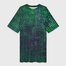 Футболка женская длинная Текстурный тёмный сине-зелёный, цвет: 3D-принт