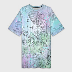 Женская длинная футболка Скетч японские дорамы