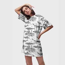 Футболка женская длинная Корюшка и рыбалка в Питере паттерн, цвет: 3D-принт — фото 2