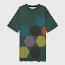 Футболка женская длинная Кластер зеленая ночь, цвет: 3D-принт