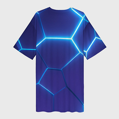 Женская длинная футболка Bones белое лого на синих плитах / 3D-принт – фото 2