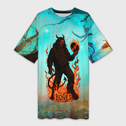Футболка женская длинная Bones в стиле демона, цвет: 3D-принт