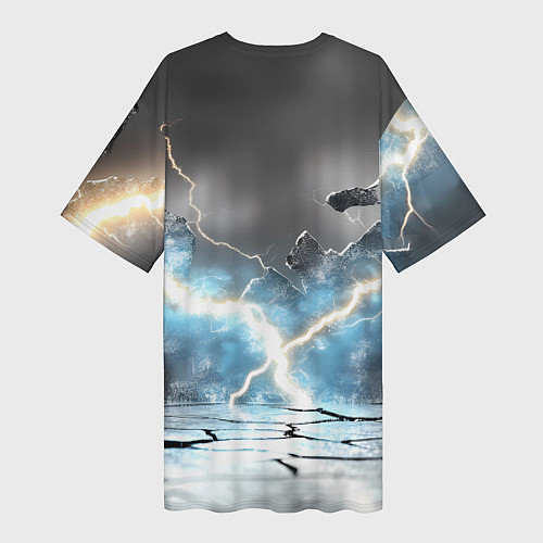 Женская длинная футболка Bones на фоне молний / 3D-принт – фото 2