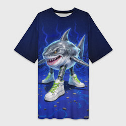 Футболка женская длинная Тралалеро тралала - акула киборг, цвет: 3D-принт