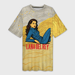Футболка женская длинная Lana Del Rey в джинсовом костюме, цвет: 3D-принт