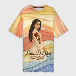 Футболка женская длинная Lana Del Rey в платье с цветами, цвет: 3D-принт