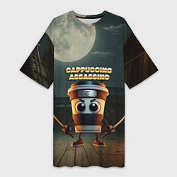 Футболка женская длинная Cappuccino Assassino мем, цвет: 3D-принт
