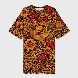 Женская длинная футболка Летучий корабль в стиле хохломской росписи