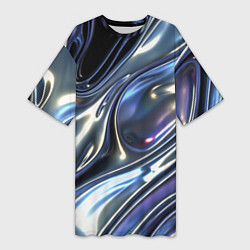 Футболка женская длинная Серебро жидкий металл, цвет: 3D-принт