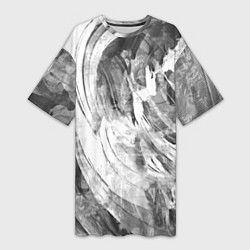 Футболка женская длинная Абстракция - grey and white swirls, цвет: 3D-принт