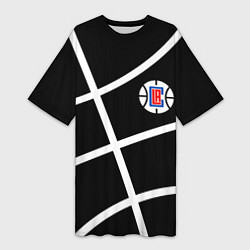 Футболка женская длинная Клипперс - текстура черного мяча, цвет: 3D-принт