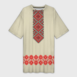 Футболка женская длинная Народная вышиванка, цвет: 3D-принт