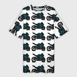 Женская длинная футболка Motorbike blue