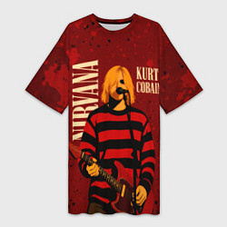 Футболка женская длинная Нирвана, гранж из 90-х, цвет: 3D-принт