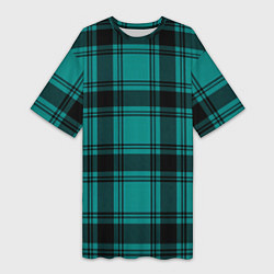 Футболка женская длинная Checkered dark blue, цвет: 3D-принт