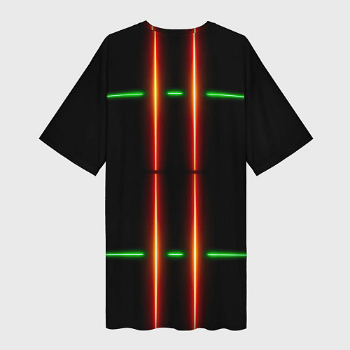 Женская длинная футболка Neon green black red line / 3D-принт – фото 2