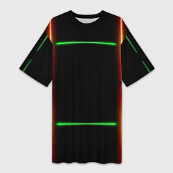 Женская длинная футболка Color black green orange lines
