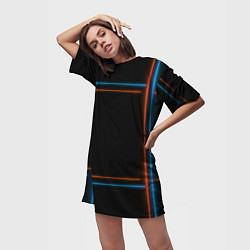 Футболка женская длинная Neon black red blue, цвет: 3D-принт — фото 2