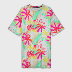 Женская длинная футболка Palm yellow pink