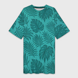 Женская длинная футболка Тропические листья - паттерн