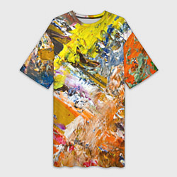 Футболка женская длинная Живая Абстракция: Поток Цветов и Форм в Постоянном, цвет: 3D-принт