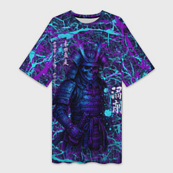 Футболка женская длинная Призрак самурая - неновый арт, цвет: 3D-принт